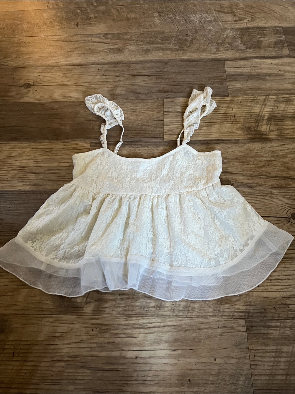 American Eagle Outfitters Ivory Lace Ruffle-Strap Camisole